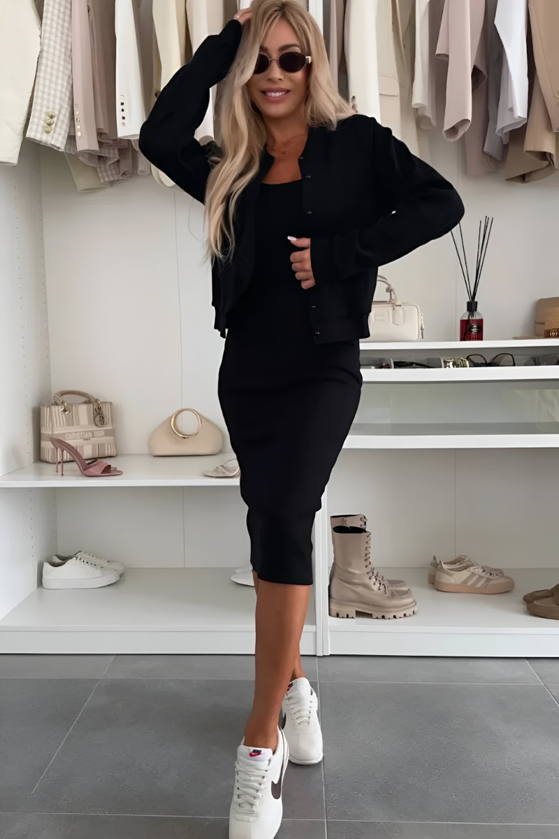 Giovanna™ | Elegant 2-Piece Midi Dress & Cardigan Set